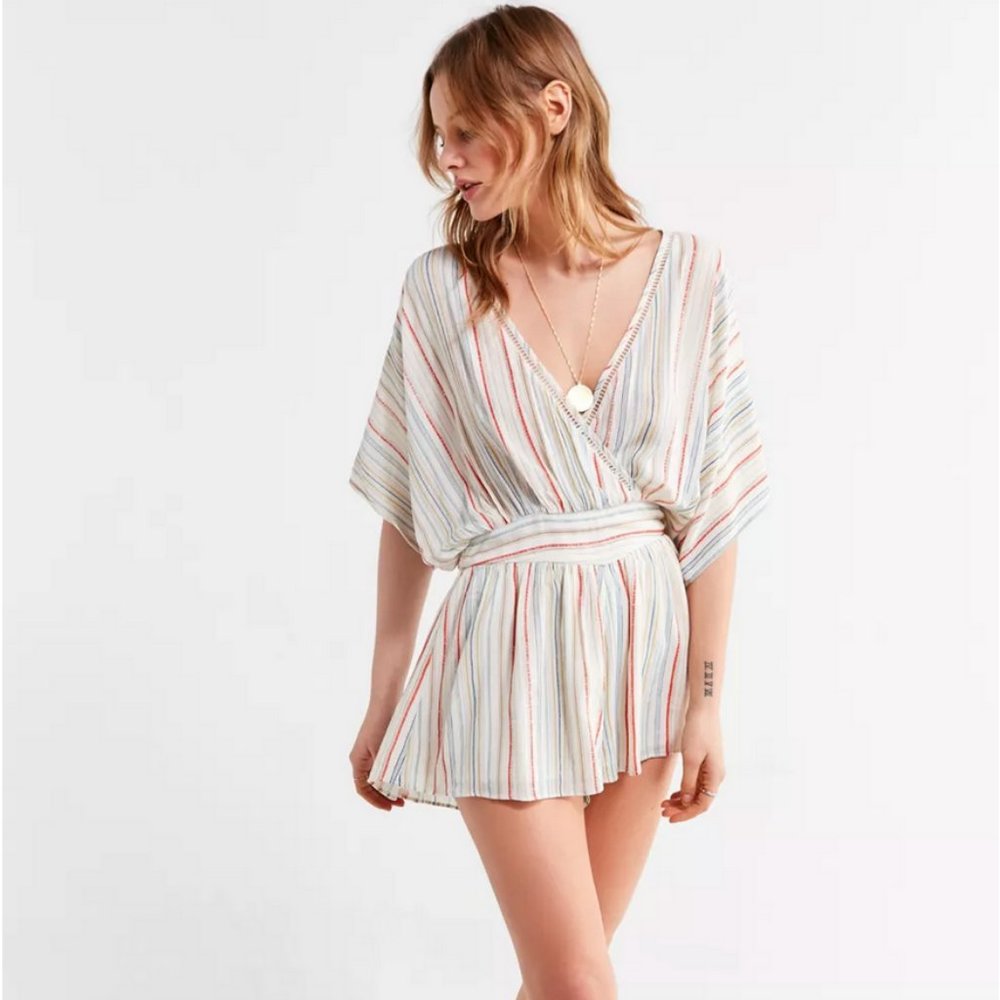 Urban Outfitters 70s Moonstruck Surplice Kimono Striped Romper, Size Small